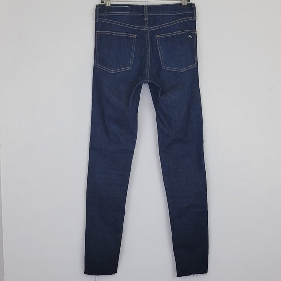 Rag & Bone 10" High Rise Skinny Ankle Raw Hem Jean in Mad River, Dark - Picture 4 of 11